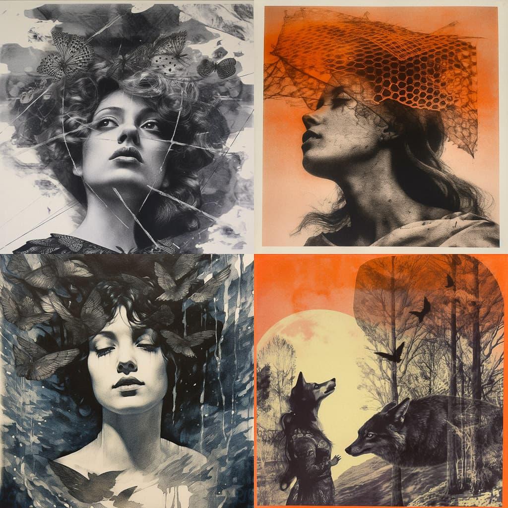 Melainotype print style, Midjourney V5.1, render 1 of 4