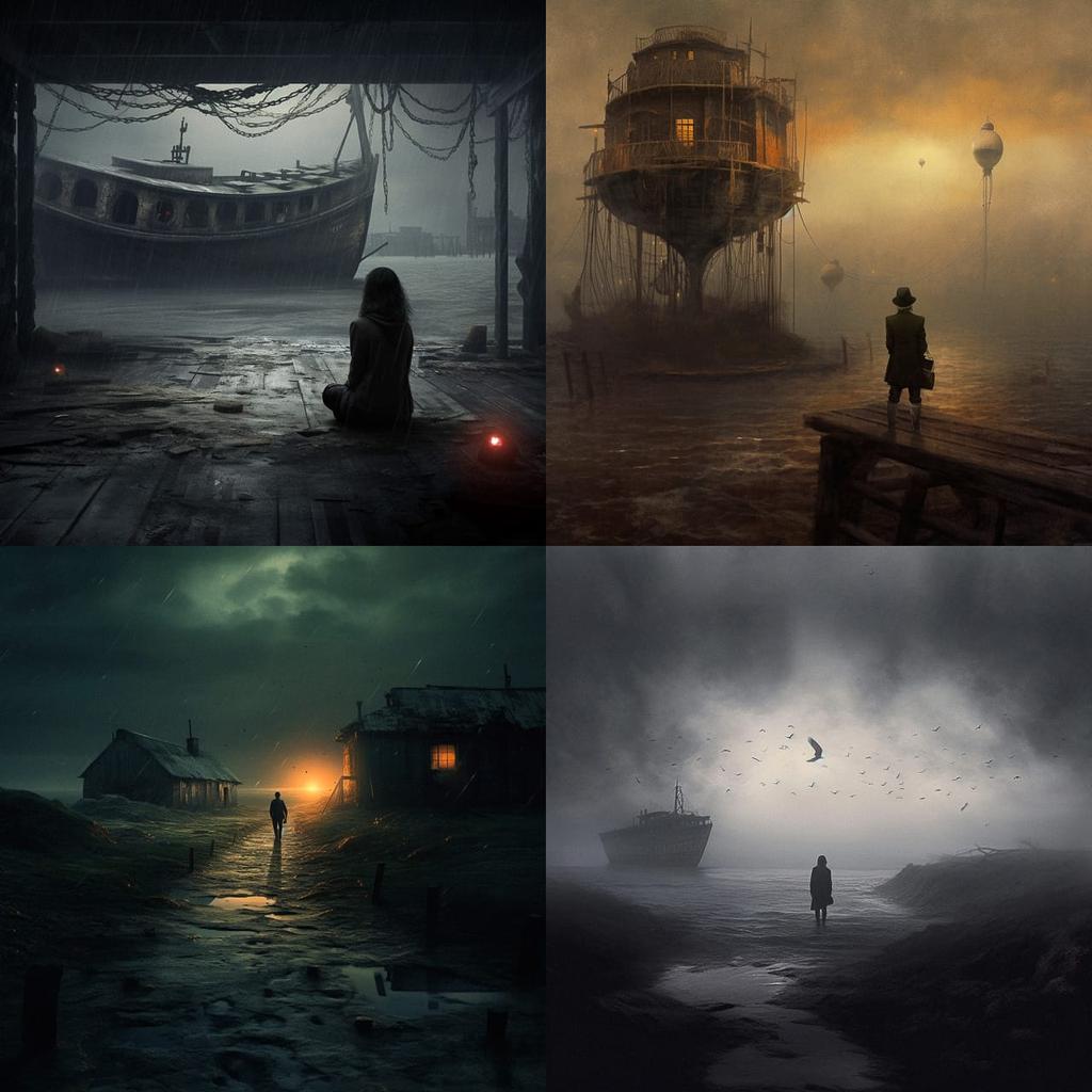 Melancholic atmosphere style, Midjourney V5.1, render 1 of 4