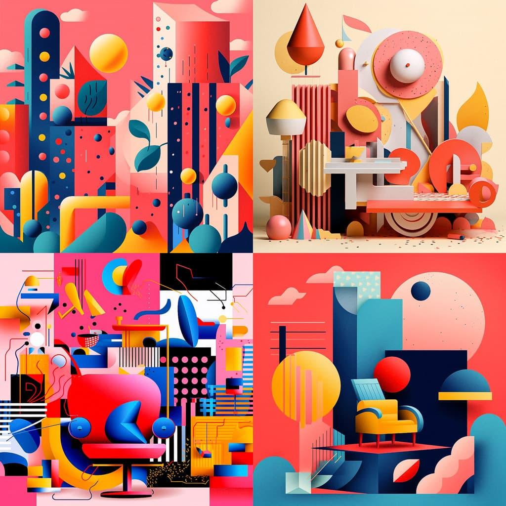 Memphis design style, Midjourney V5.1, render 1 of 4