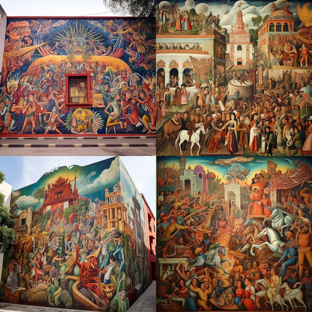 Mexican muralism style, Midjourney V5.1, render 1 of 4