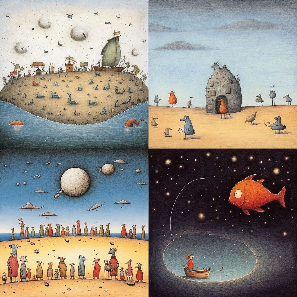 Michael Leunig style, Midjourney V5.1, render 1 of 4
