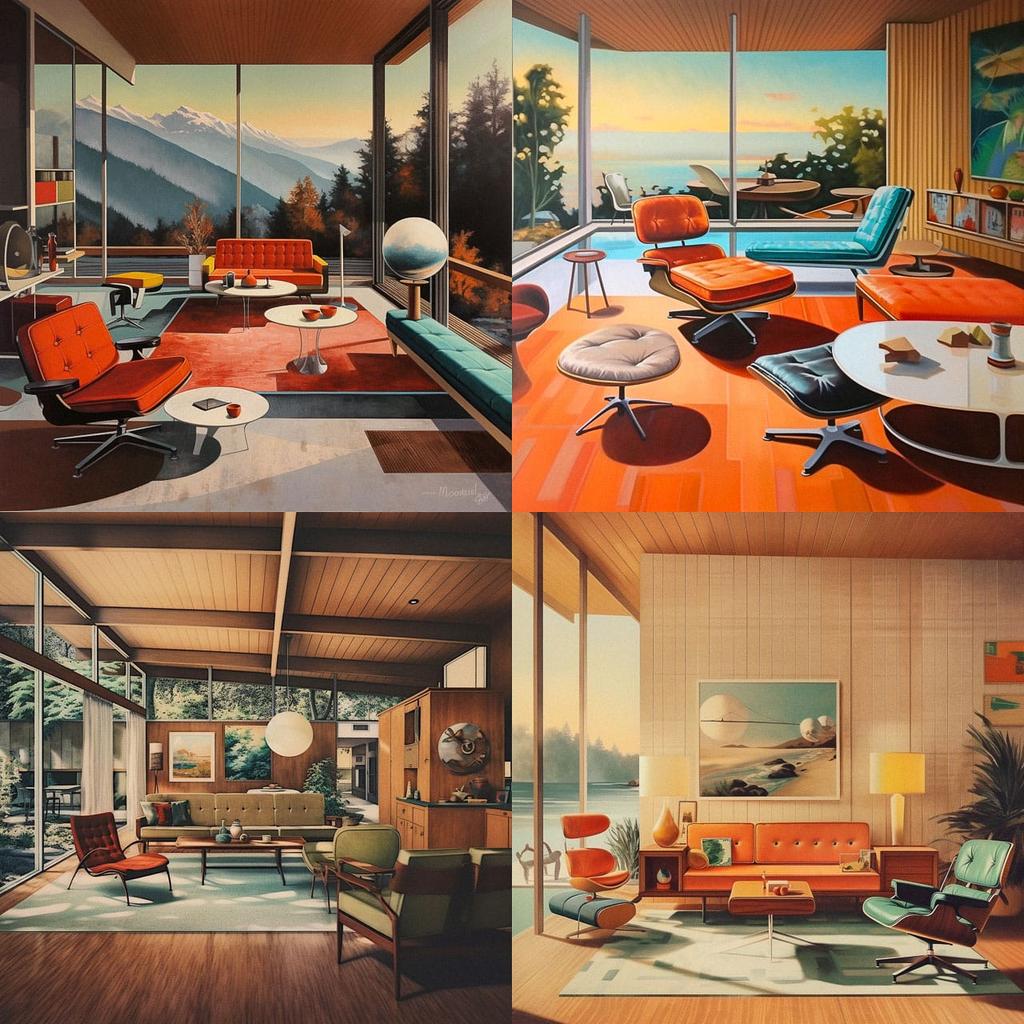 Mid-century modern style, Midjourney V5.1, render 1 of 4
