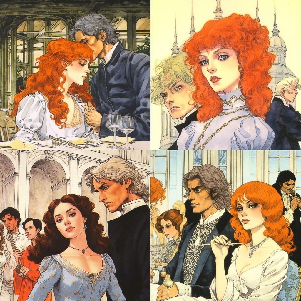 Milo Manara style, Midjourney V5.1, render 1 of 4