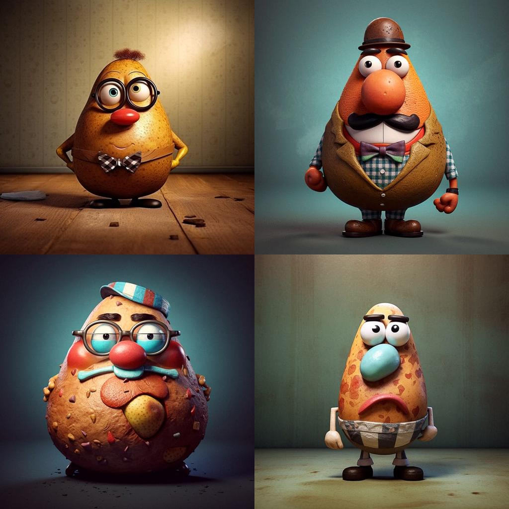 Mr. Potato Head style, Midjourney V5.1, render 1 of 4