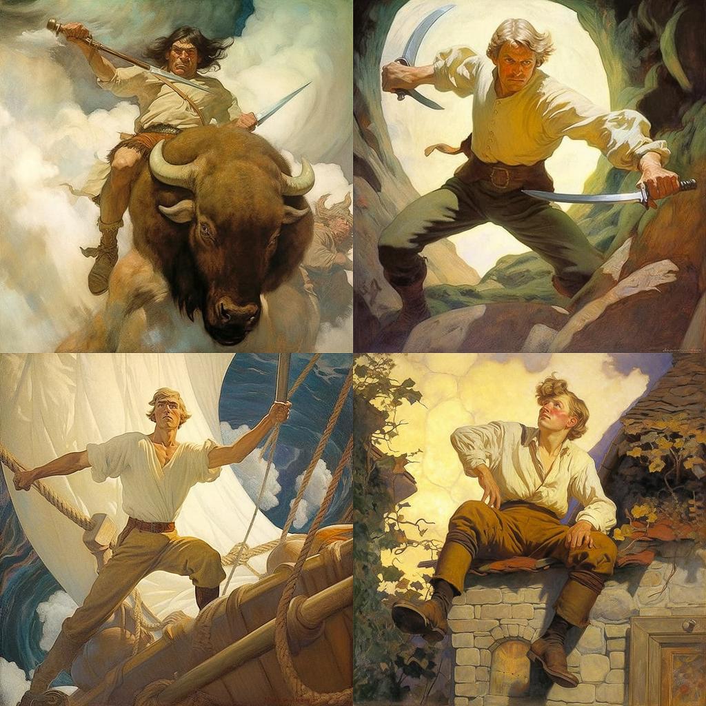N. C. Wyeth style, Midjourney V5.1, render 1 of 4