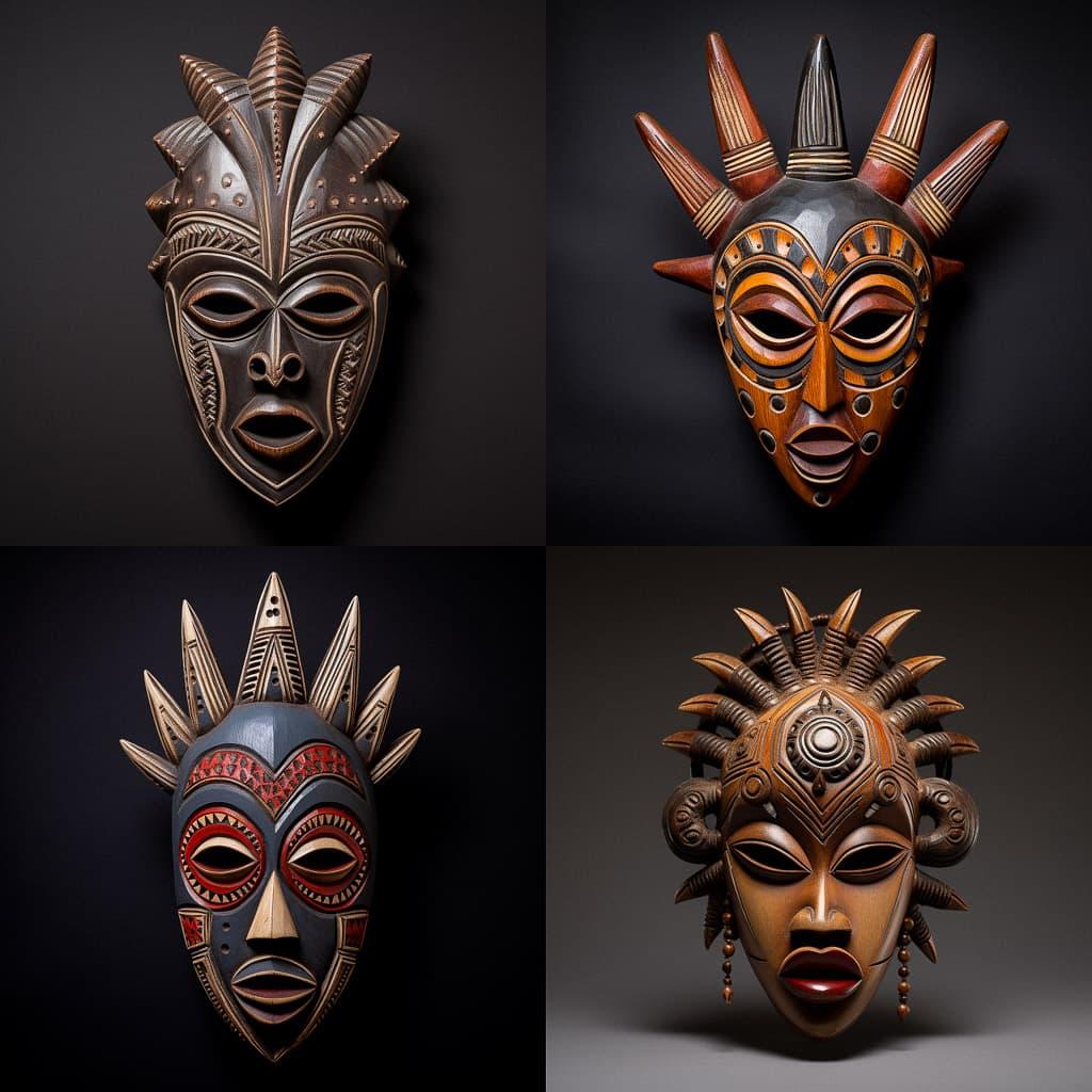 Namibian Ovambo mask style, Midjourney V5.1, render 1 of 4