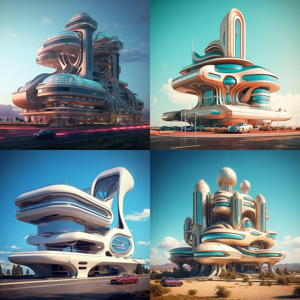 Neofuturist architecture style, Midjourney V5.1, render 1 of 4