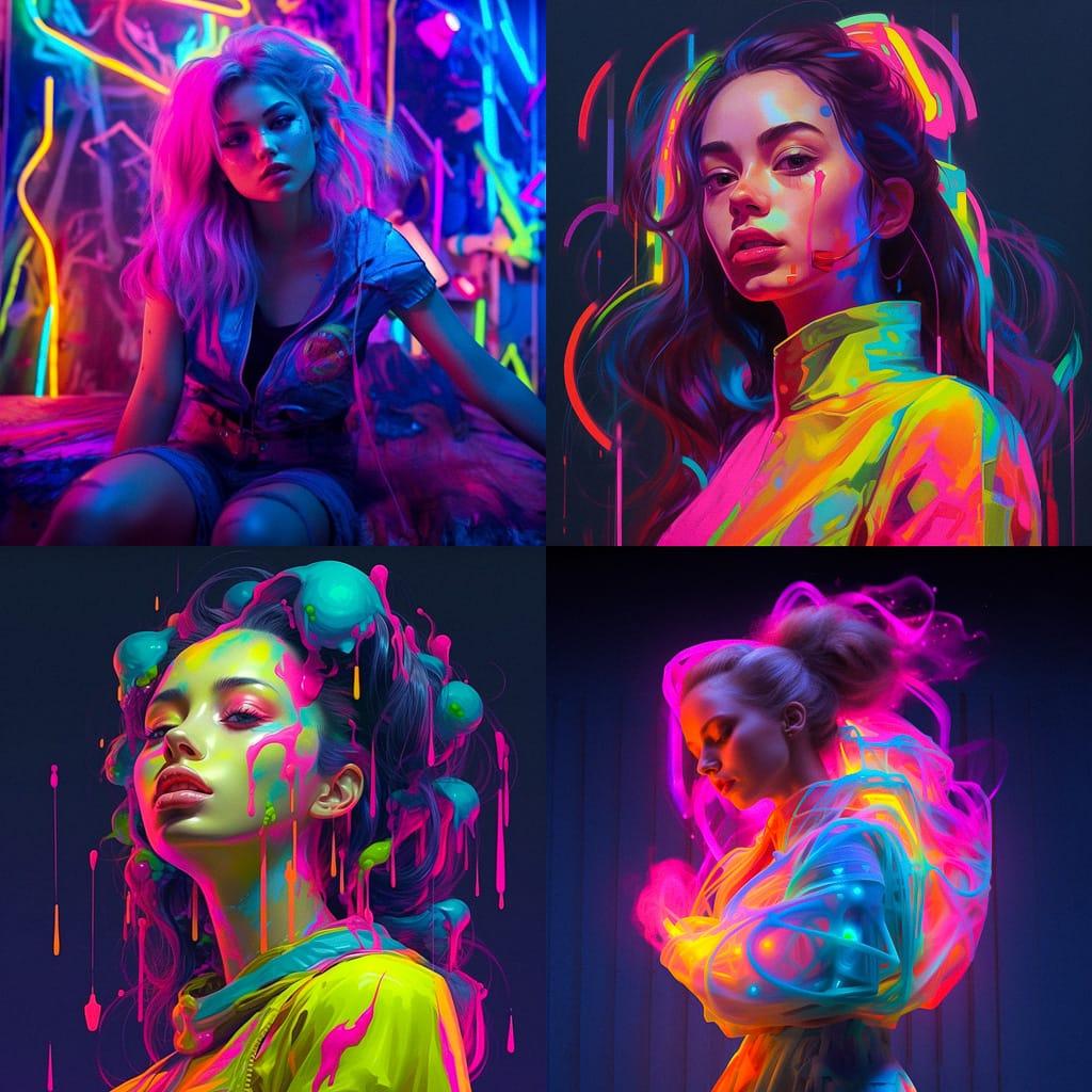 Neon colors style, Midjourney V5.1, render 1 of 4