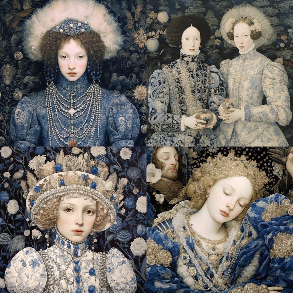 Nicholas Hilliard style, Midjourney V5.1, render 1 of 4