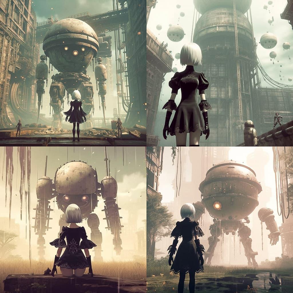 Nier Automata style, Midjourney V5.1, render 1 of 4