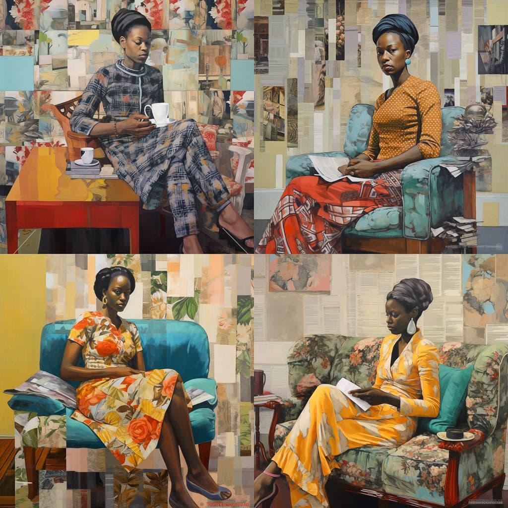 Njideka Akunyili Crosby style, Midjourney V5.1, render 1 of 4
