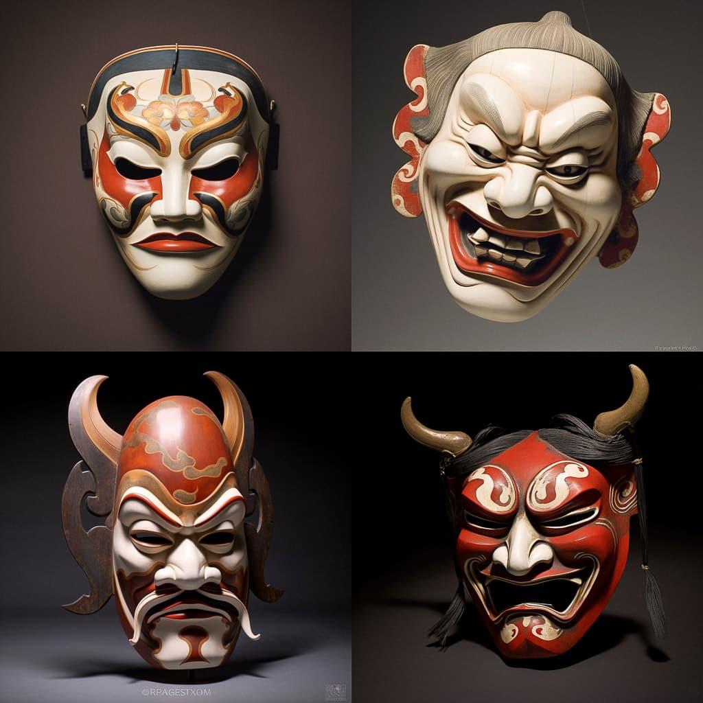 Noh Theater mask style, Midjourney V5.1, render 1 of 4