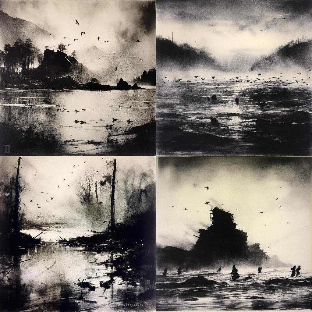 Norman Ackroyd style, Midjourney V5.1, render 1 of 4