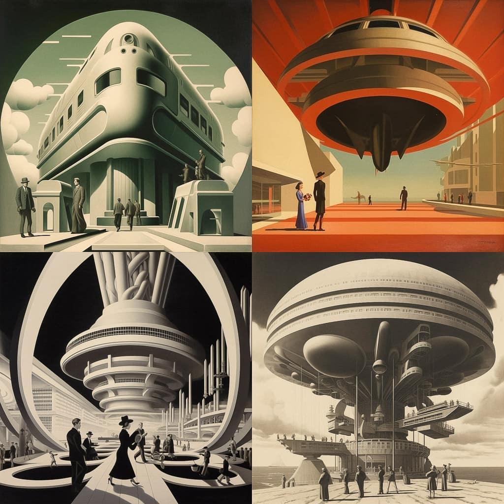 Norman Bel Geddes style, Midjourney V5.1, render 1 of 4