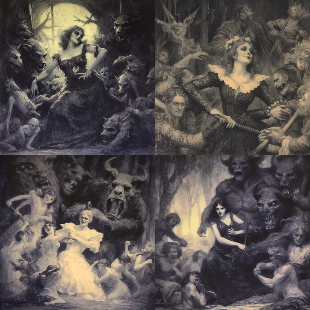 Norman Lindsay style, Midjourney V5.1, render 1 of 4
