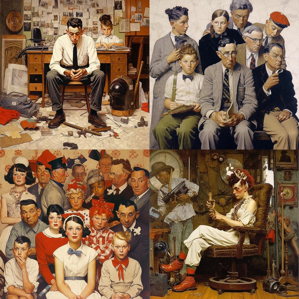 Norman Rockwell style, Midjourney V5.1, render 1 of 4