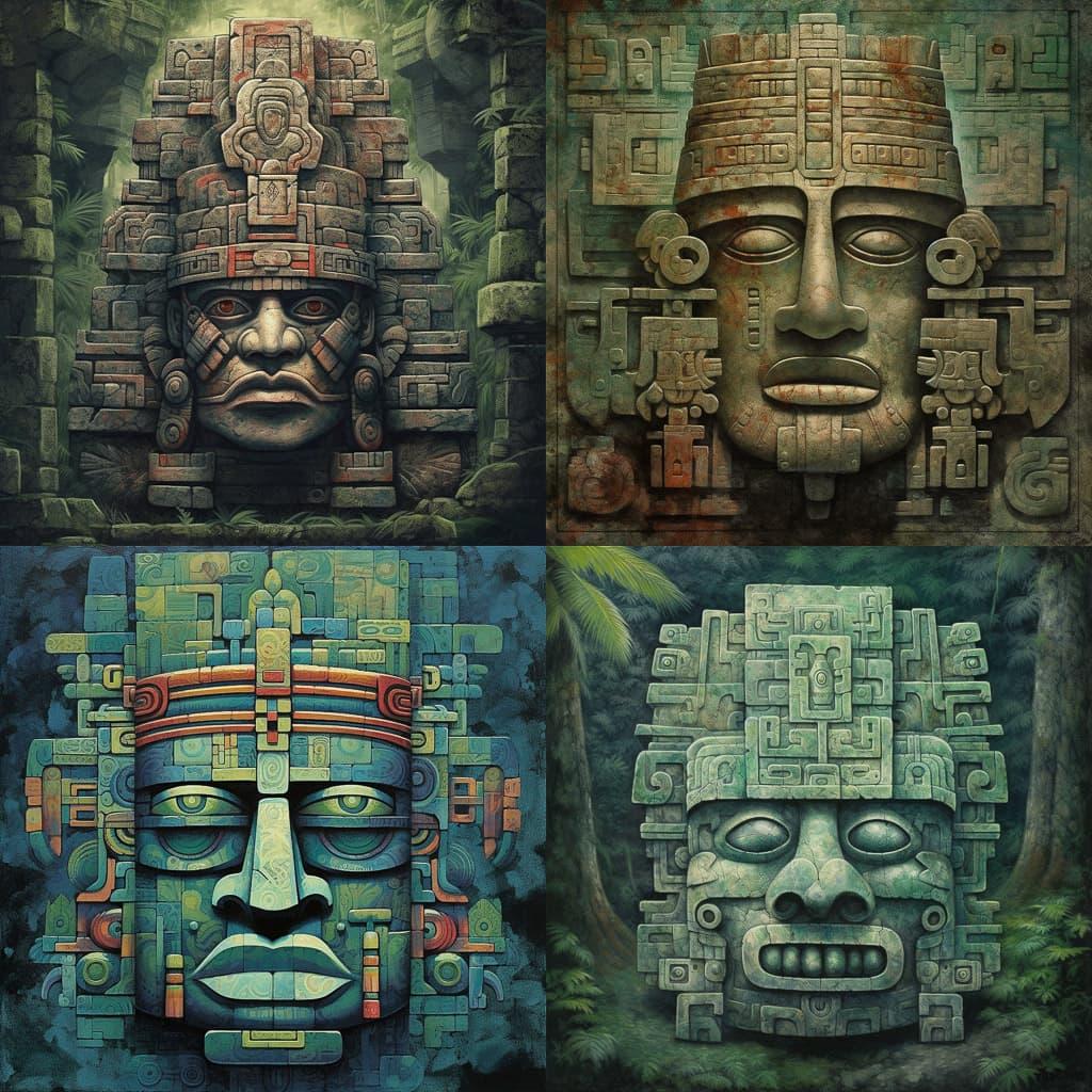 Olmec art style, Midjourney V5.1, render 1 of 4