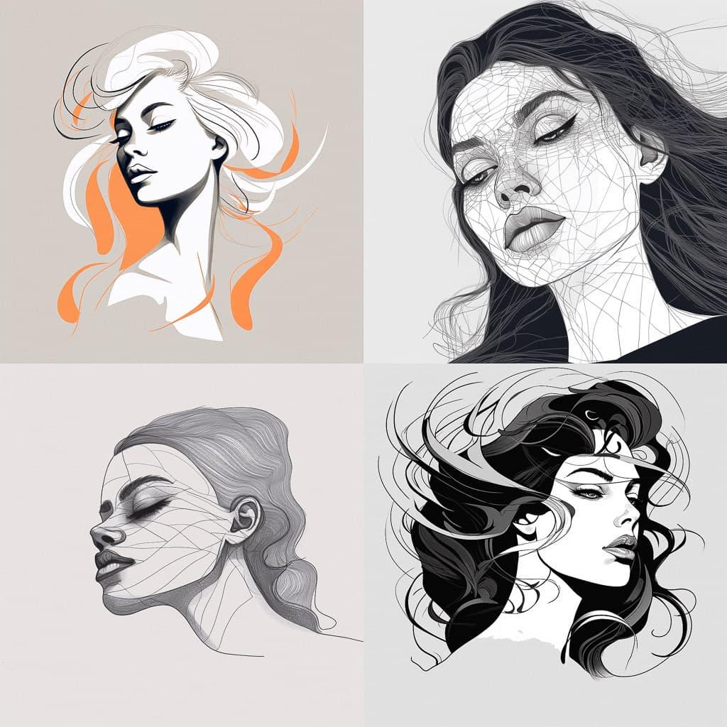 One line art style, Midjourney V5.1, render 1 of 4
