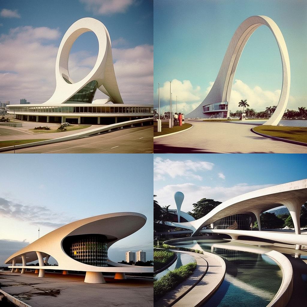 Oscar Niemeyer style, Midjourney V5.1, render 1 of 4