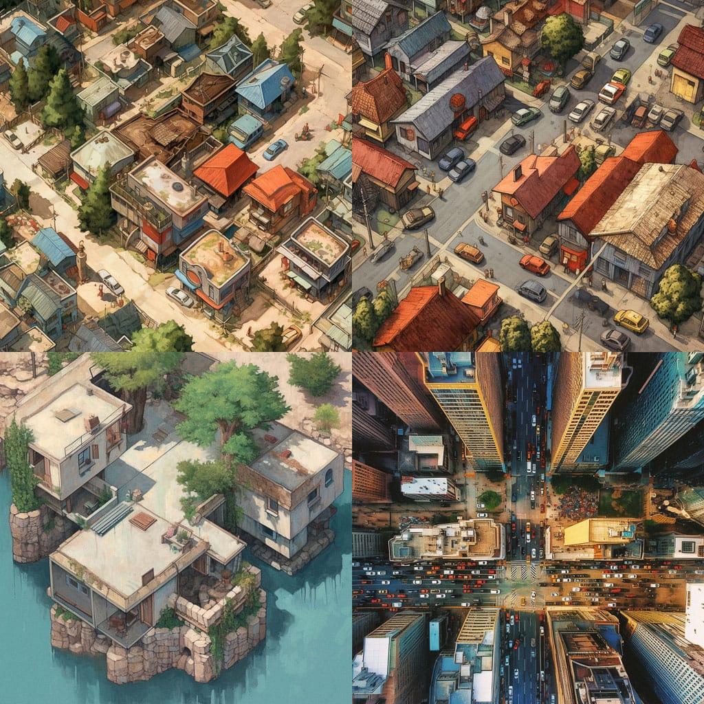 Overhead view style, Midjourney V5.1, render 1 of 4