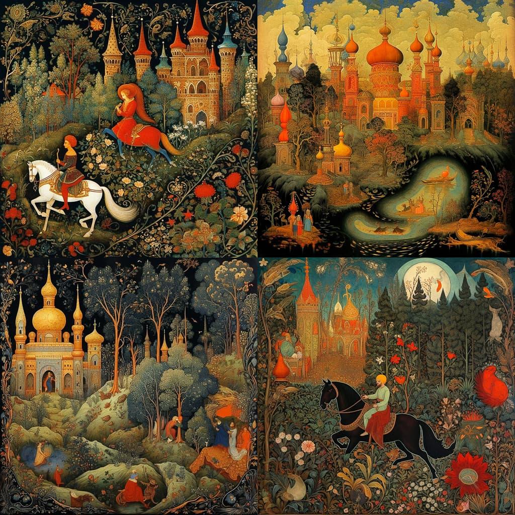 Palekh style, Midjourney V5.1, render 1 of 4