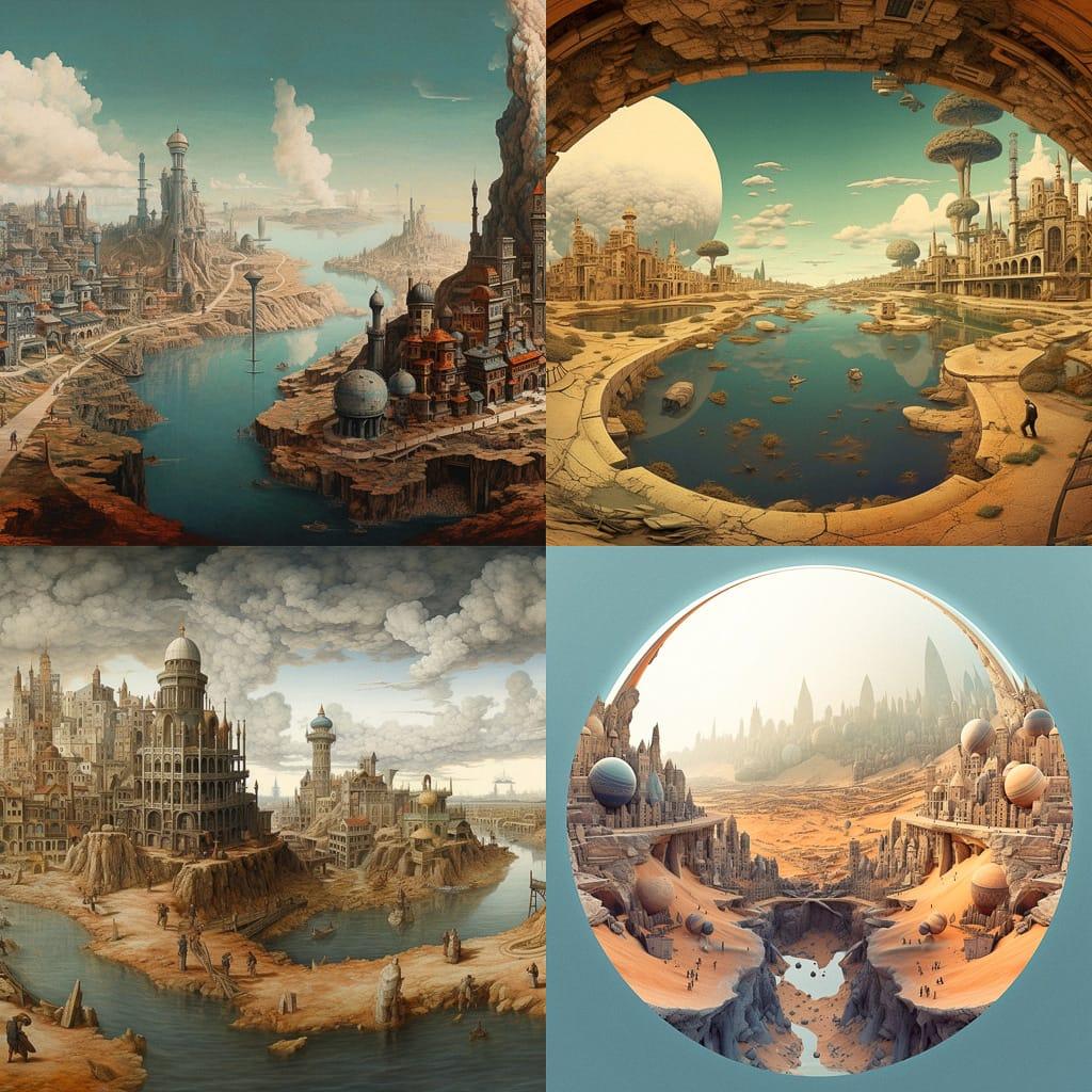 Panoramic composition style, Midjourney V5.1, render 1 of 4