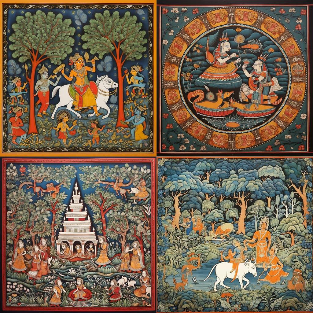 Patachitra painting style, Midjourney V5.1, render 1 of 4