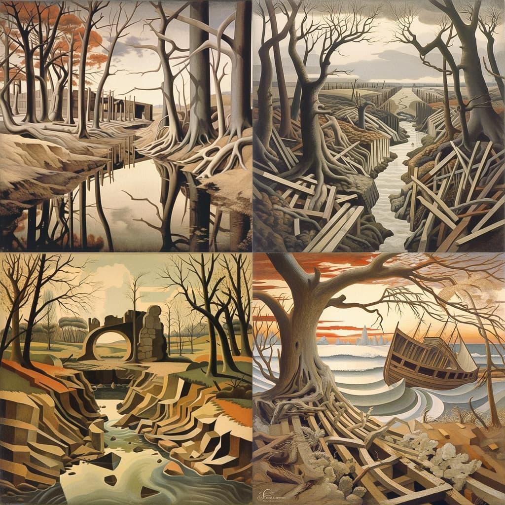 Paul Nash style, Midjourney V5.1, render 1 of 4