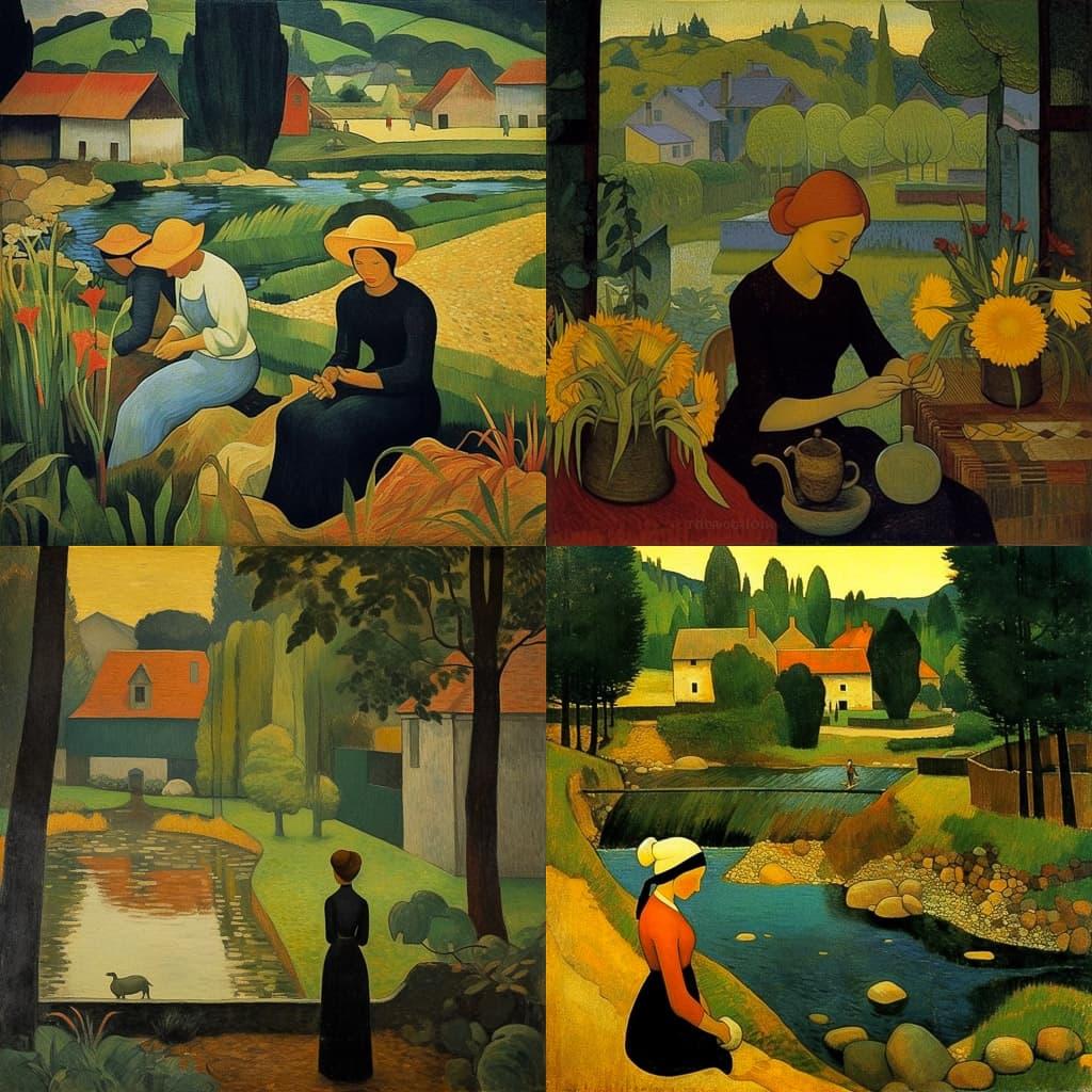 Paul Serusier style, Midjourney V5.1, render 1 of 4