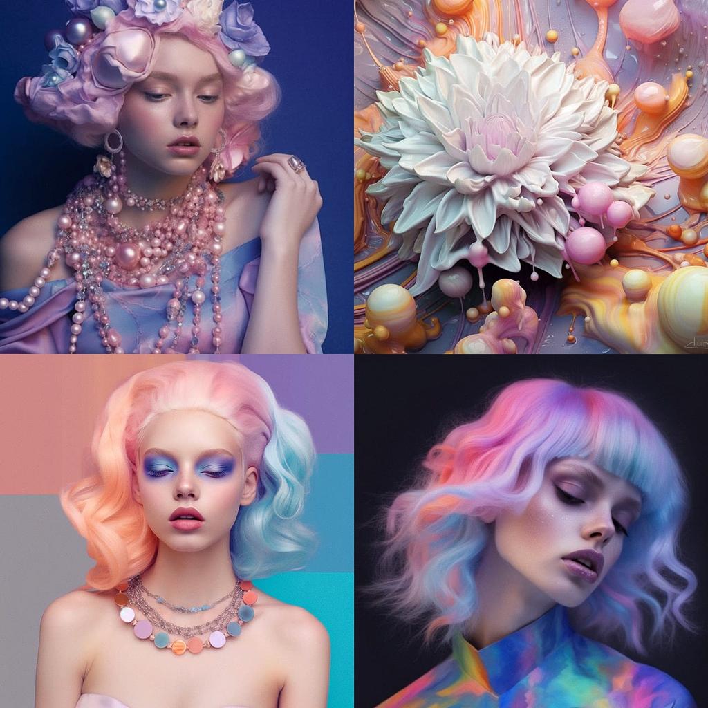 Pearlescent colors style, Midjourney V5.1, render 1 of 4