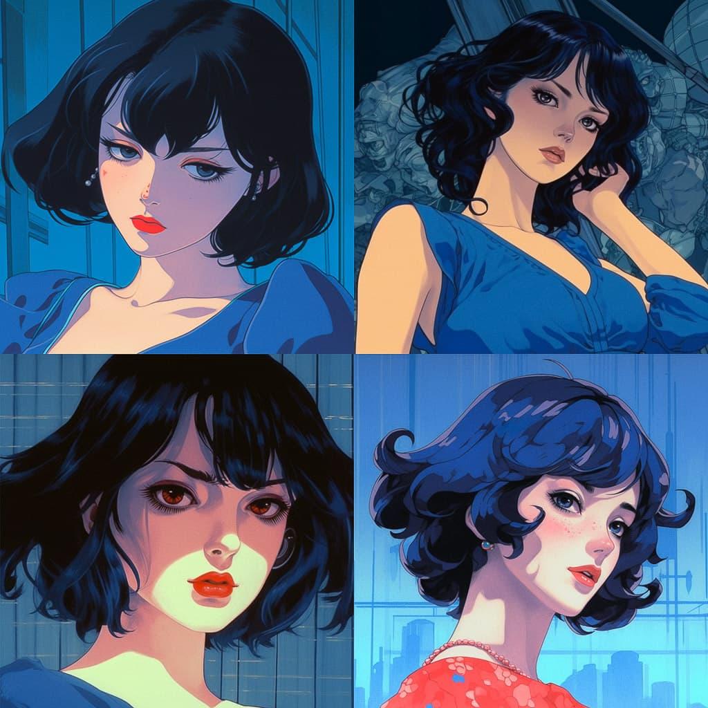 Perfect Blue style, Midjourney V5.1, render 1 of 4