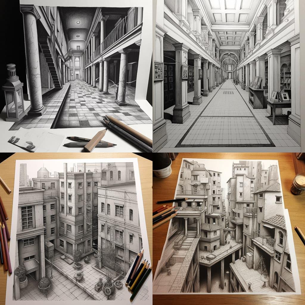 Perspective drawing style, Midjourney V5.1, render 1 of 4
