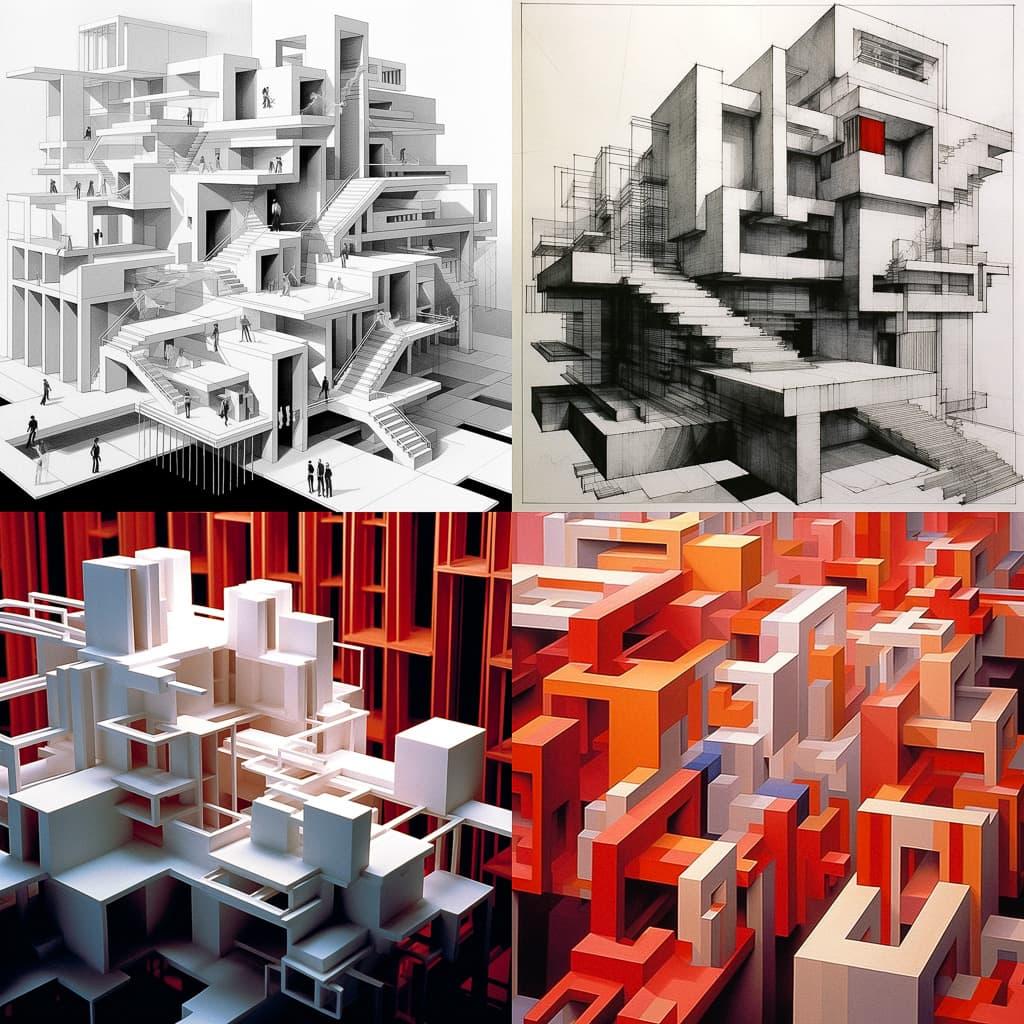 Peter Eisenman style, Midjourney V5.1, render 1 of 4