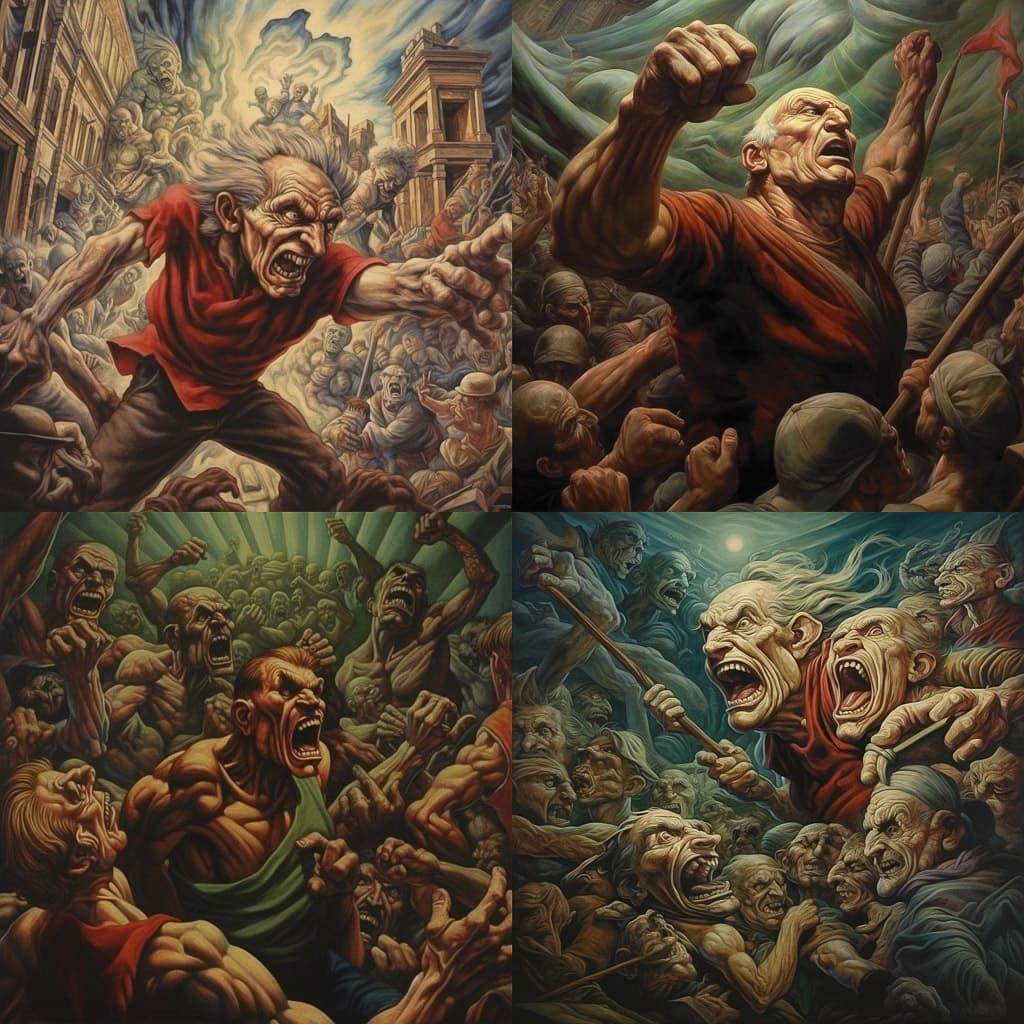 Peter Howson style, Midjourney V5.1, render 1 of 4