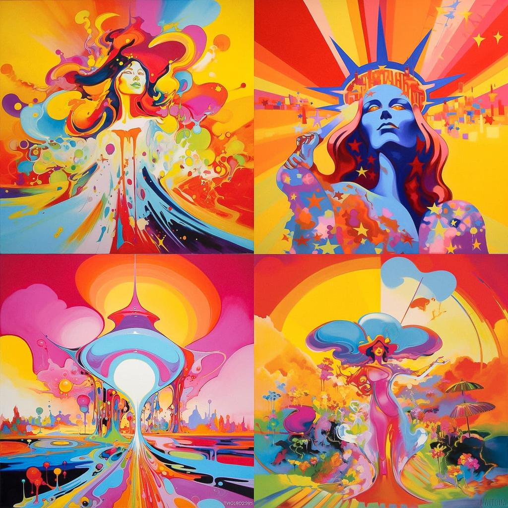 Peter Max style, Midjourney V5.1, render 1 of 4