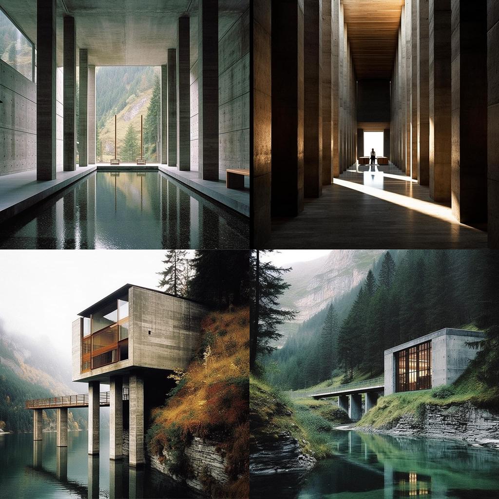 Peter Zumthor style, Midjourney V5.1, render 1 of 4