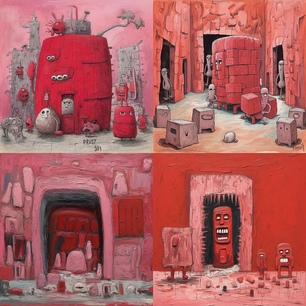 Philip Guston style, Midjourney V5.1, render 1 of 4