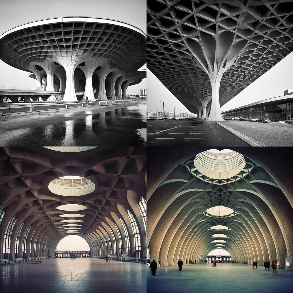 Pier Luigi Nervi style, Midjourney V5.1, render 1 of 4