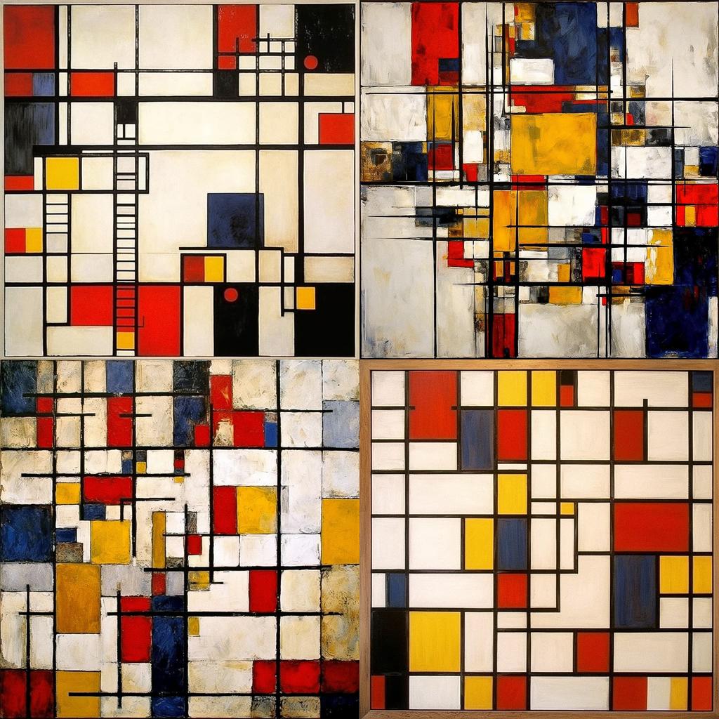 Piet Mondrian style, Midjourney V5.1, render 1 of 4