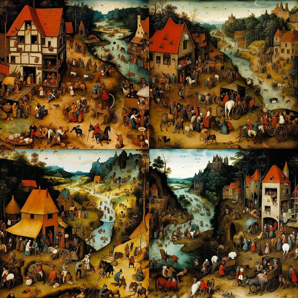 Pieter Bruegel the Elder style, Midjourney V5.1, render 1 of 4