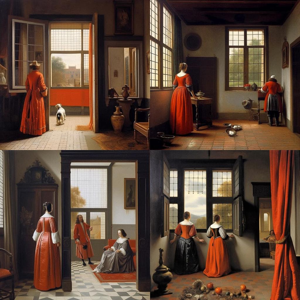 Pieter de Hooch style, Midjourney V5.1, render 1 of 4