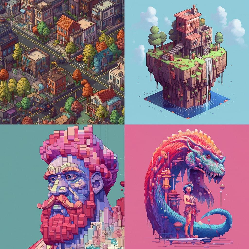Pixel drawing style, Midjourney V5.1, render 1 of 4