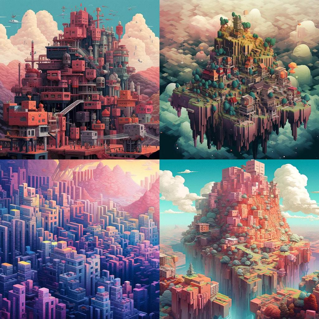 Pixelscape style, Midjourney V5.1, render 1 of 4