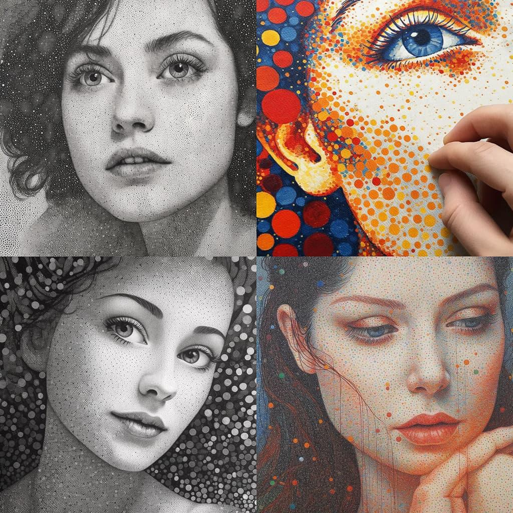 Pointillism style, Midjourney V5.1, render 1 of 4