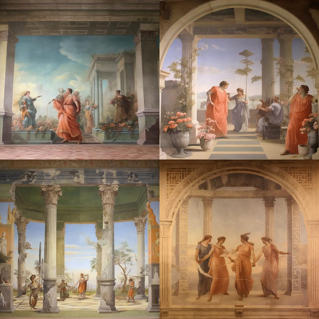 Pompeian fresco style, Midjourney V5.1, render 1 of 4