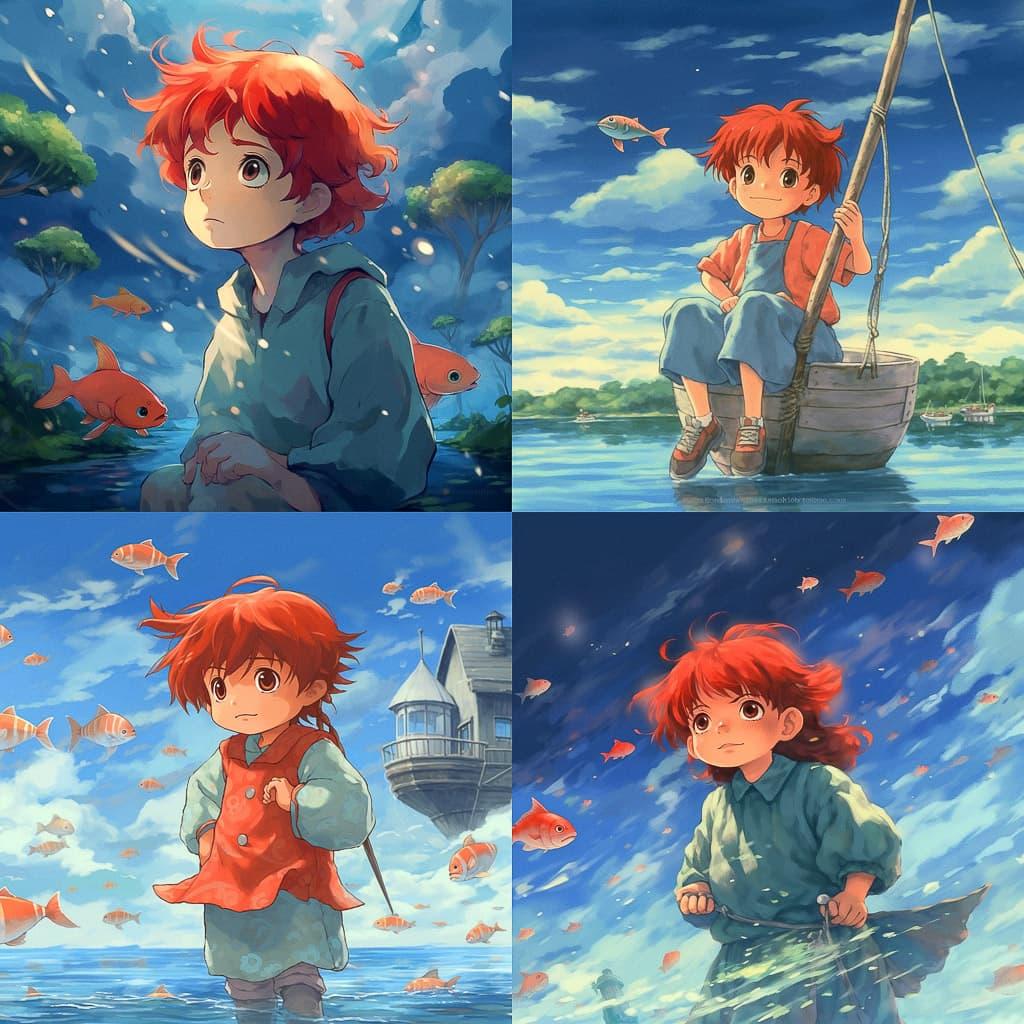 Ponyo style, Midjourney V5.1, render 1 of 4