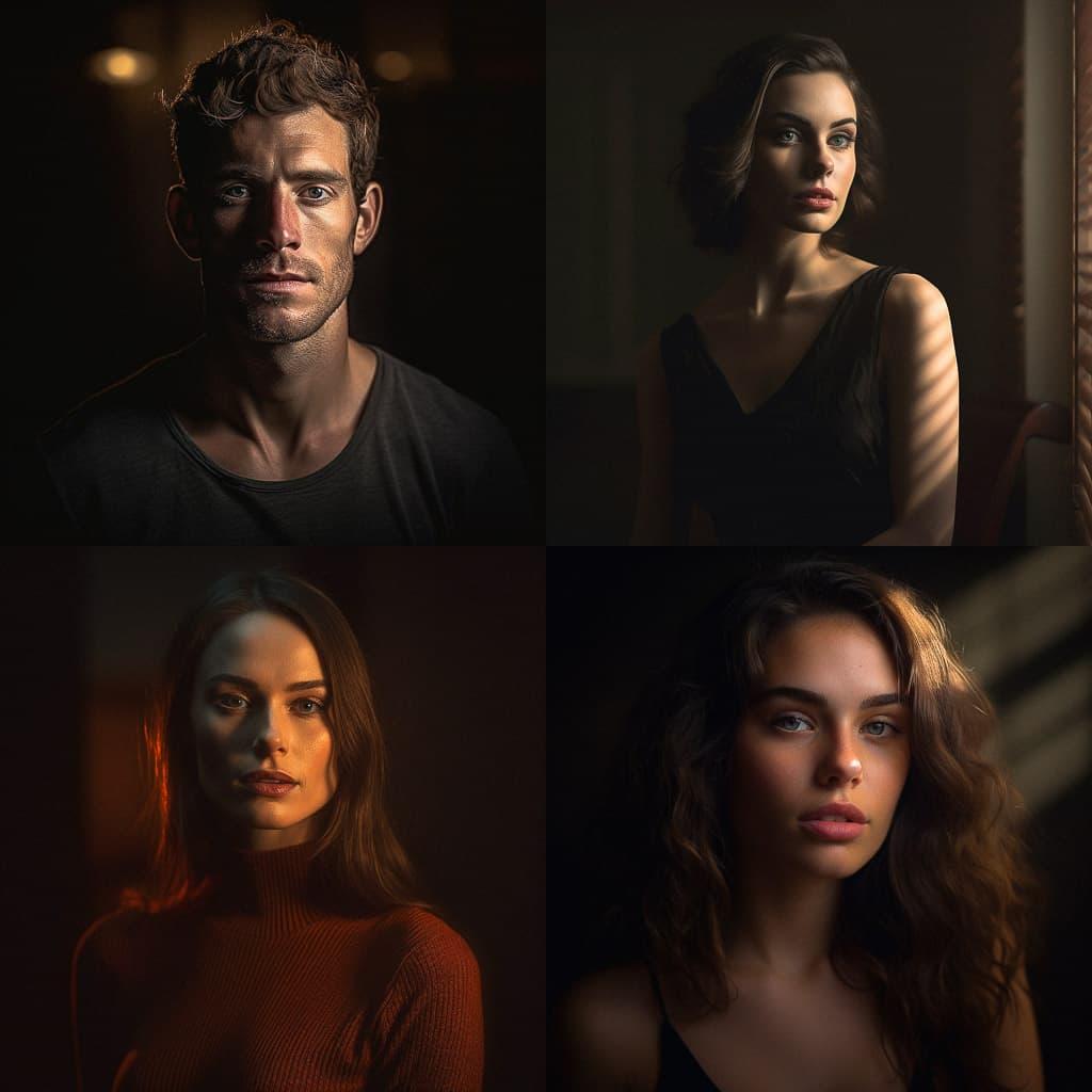 Portrait shot with bottom lighting style, Midjourney V5.1, render 1 of 4