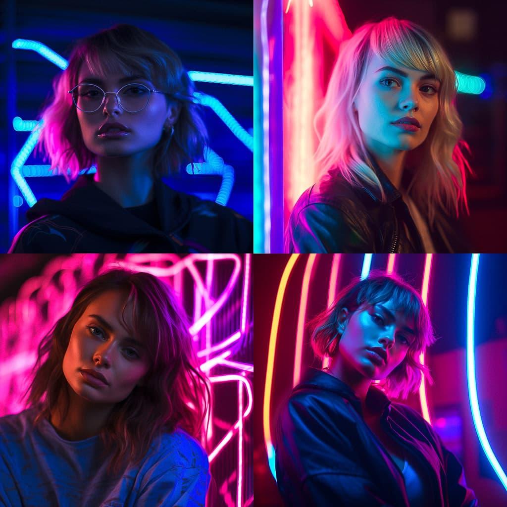 Portrait shot with neon lighting style, Midjourney V5.1, render 1 of 4