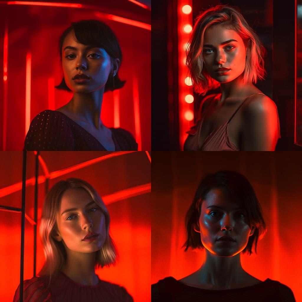 Portrait shot with red light style, Midjourney V5.1, render 1 of 4