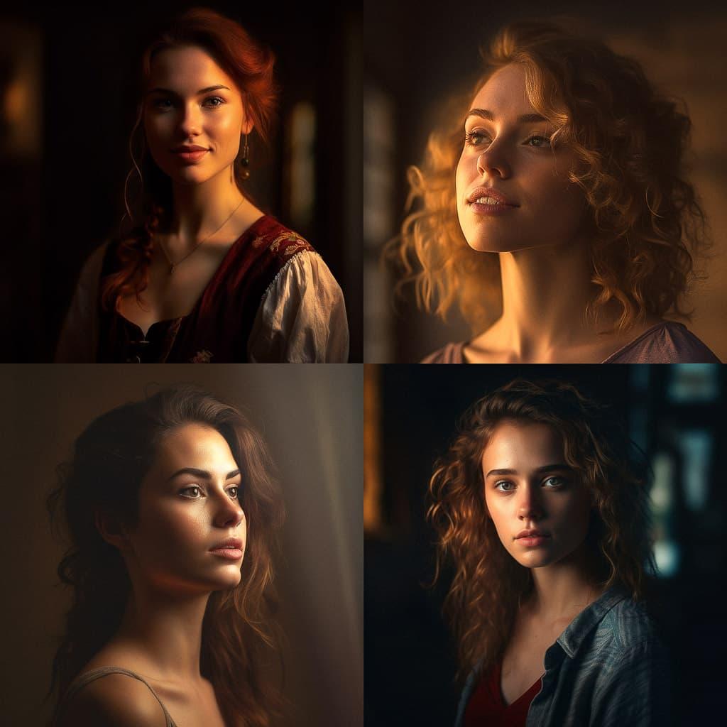 Portrait shot with side lighting style, Midjourney V5.1, render 1 of 4